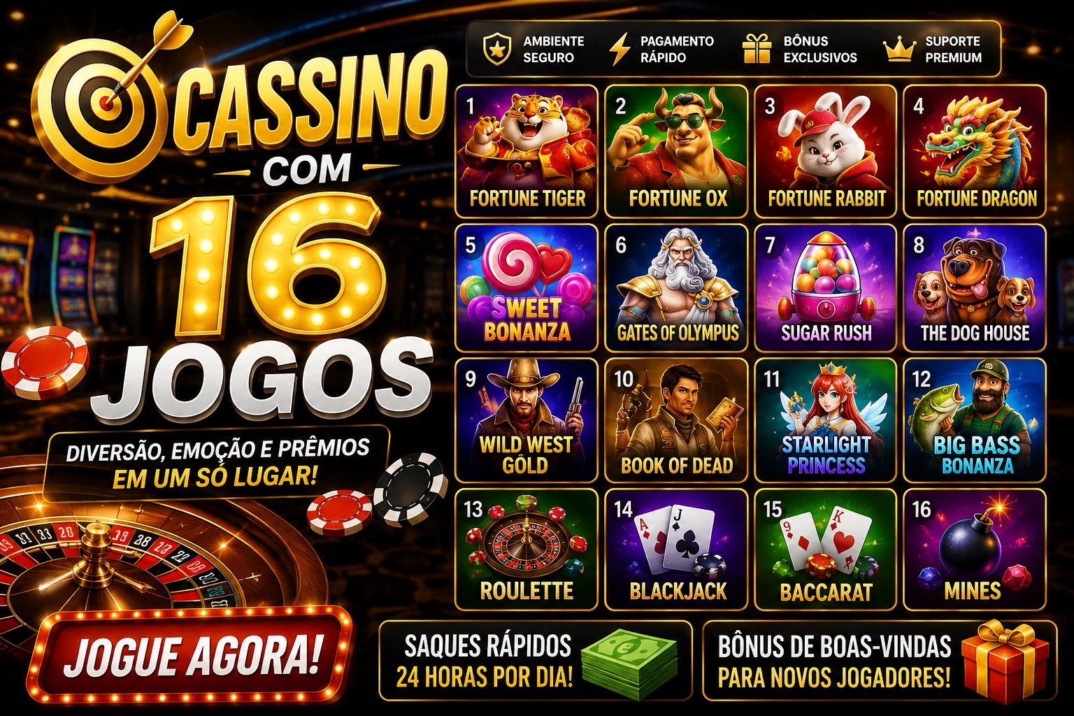 🎯 Cassino com 16 JOGOS