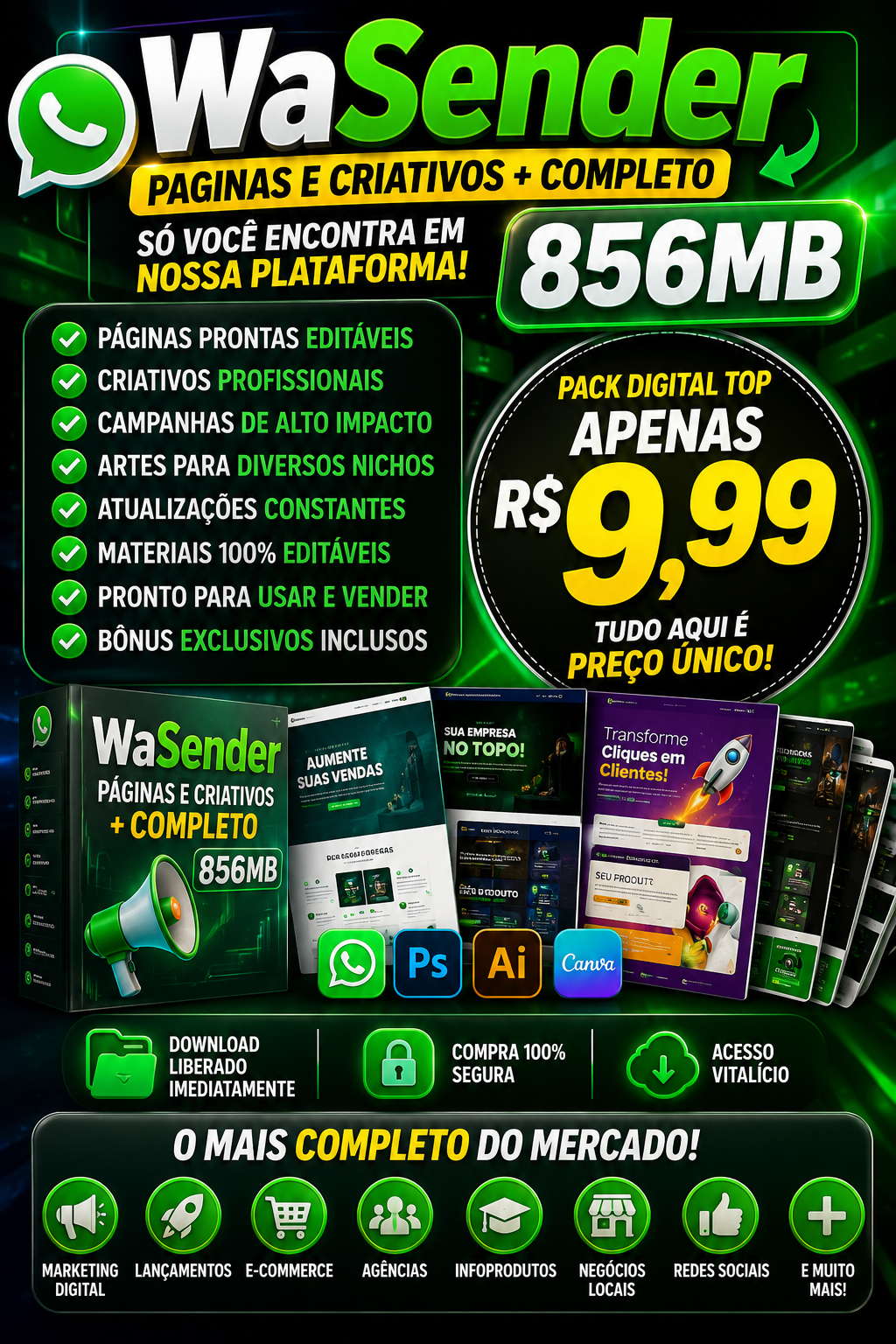 WaSender – Páginas e Criativos + Completo 856MB